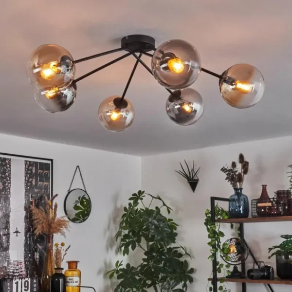 hofstein Plafonnier - Verre 15 cm Gastor Ambre, Clair, Fumé, 6 lumières* Lampes Modernes
