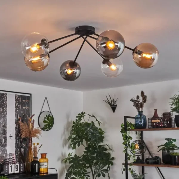 hofstein Plafonnier - Verre 15 cm Gastor Ambre, Clair, Fumé, 6 lumières* Lampes Modernes