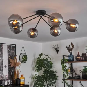 hofstein Plafonnier - Verre 15 cm Gastor Fumé, 6 lumières* Lampes Modernes