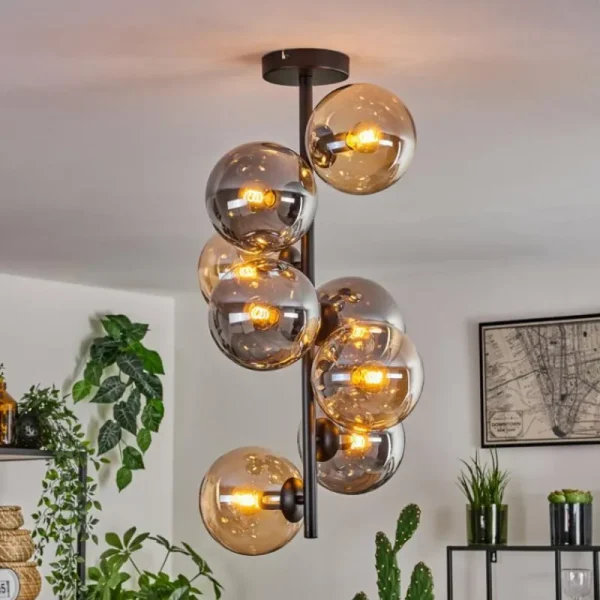 hofstein Plafonnier - Verre 15 cm Gastor Ambre, Fumé, 8 lumières* Lampes Modernes