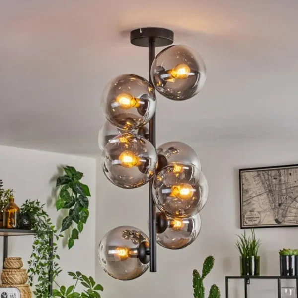 hofstein Plafonnier - Verre 15 cm Gastor Clair, Fumé, 8 lumières* Lampes Modernes