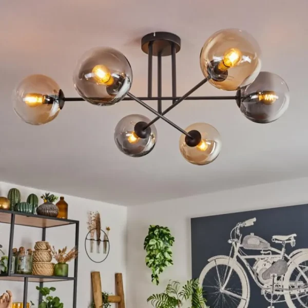 hofstein Plafonnier - Verre 15 cm Gastor Ambre, Clair, Fumé, 6 lumières* Lampes Modernes
