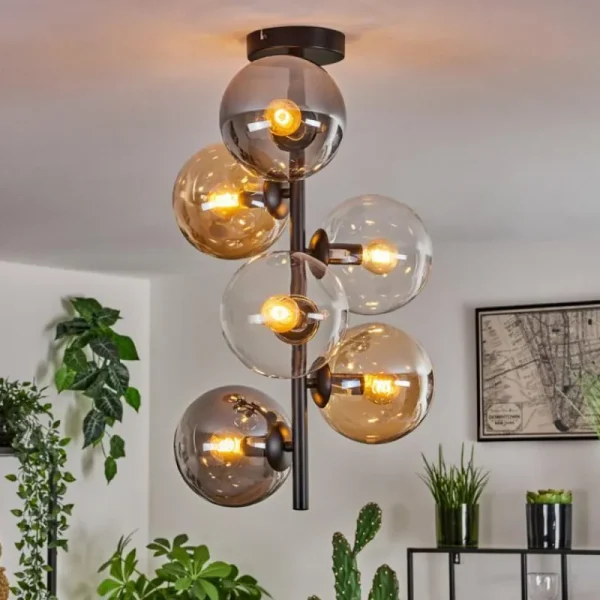 hofstein Plafonnier - Verre 15 cm Gastor Ambre, Clair, Fumé, 6 lumières* Lampes Modernes
