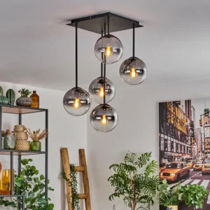 hofstein Plafonnier - Verre 15 cm Gastor Clair, Fumé, 5 lumières* Lampes Modernes