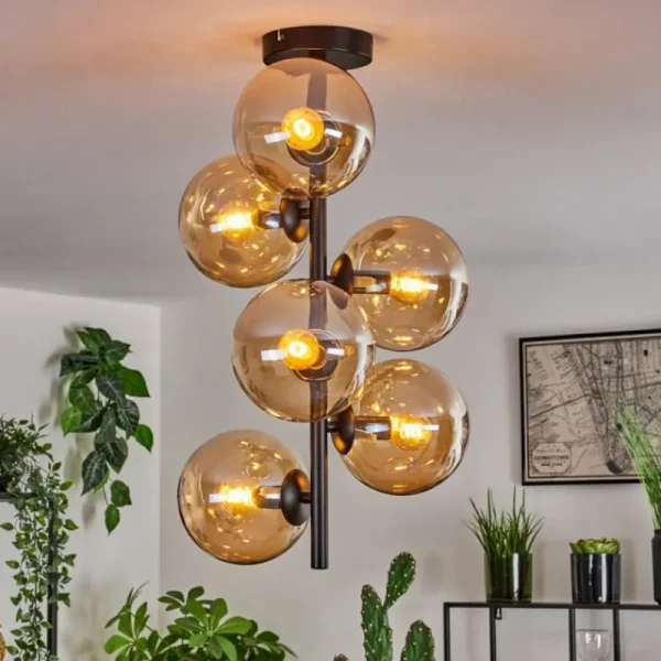 hofstein Plafonnier - Verre 15 cm Gastor Ambre, 6 lumières* Lampes En Verre