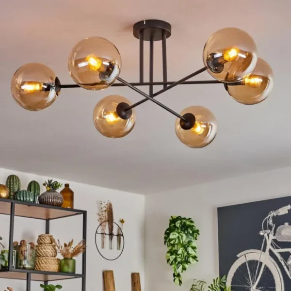 hofstein Plafonnier - Verre 15 cm Gastor Ambre, 6 lumières* Lampes En Verre
