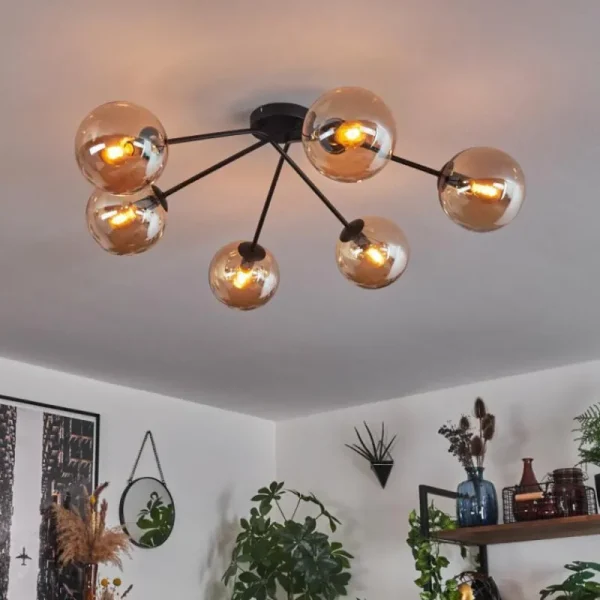 hofstein Plafonnier - Verre 15 cm Gastor Ambre, 6 lumières* Lampes En Verre