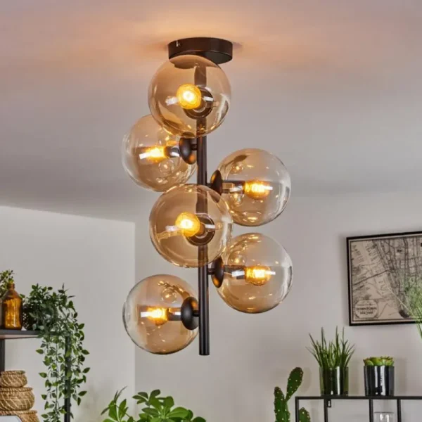 hofstein Plafonnier - Verre 15 cm Gastor Ambre, Clair, 6 lumières* Lampes En Verre