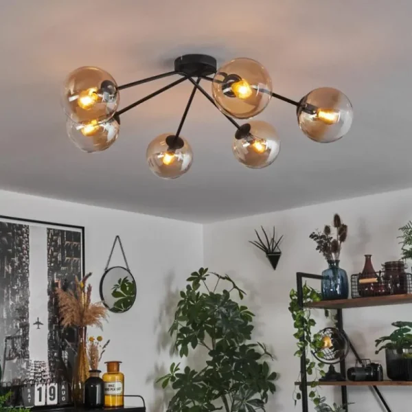 hofstein Plafonnier - Verre 15 cm Gastor Ambre, Clair, 6 lumières* Lampes En Verre