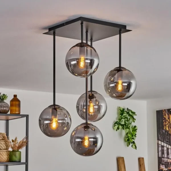 hofstein Plafonnier - Verre 15 cm Gastor Fumé, 5 lumières* Lampes Modernes