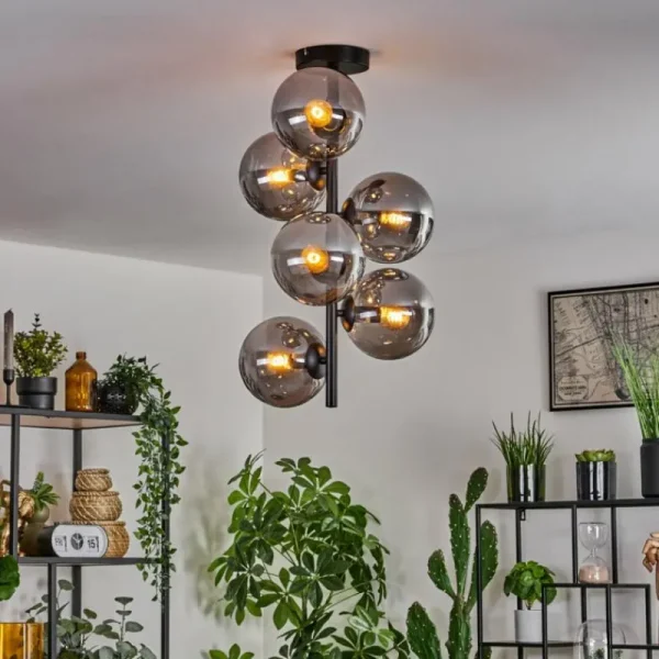 hofstein Plafonnier - Verre 15 cm Gastor Fumé, 6 lumières* Lampes Modernes