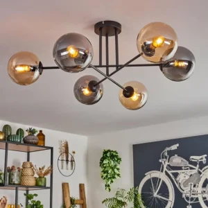 hofstein Plafonnier - Verre 15 cm Gastor Ambre, Fumé, 6 lumières* Lampes Modernes