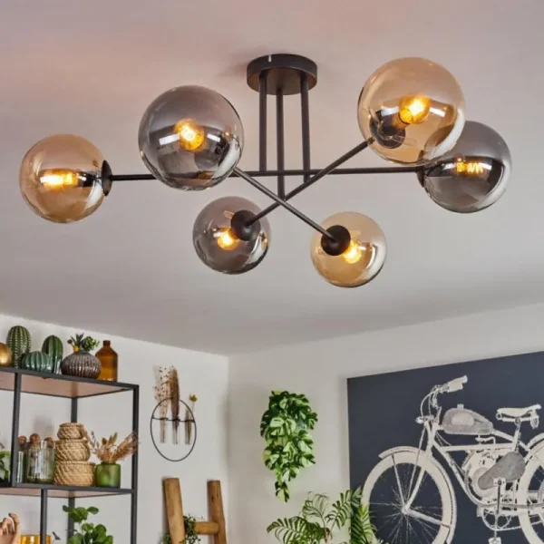 hofstein Plafonnier - Verre 15 cm Gastor Ambre, Fumé, 6 lumières* Lampes Modernes