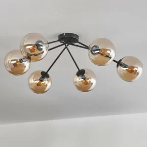 hofstein Plafonnier - Verre 15 cm Gastor Ambre, 6 lumières* Lampes En Verre