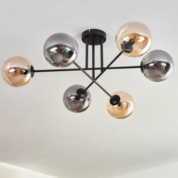 hofstein Plafonnier - Verre 15 cm Gastor Ambre, Fumé, 6 lumières* Lampes Modernes