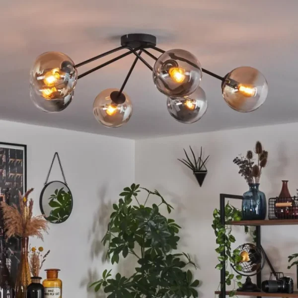 hofstein Plafonnier - Verre 15 cm Gastor Ambre, Clair, Fumé, 6 lumières* Lampes Modernes