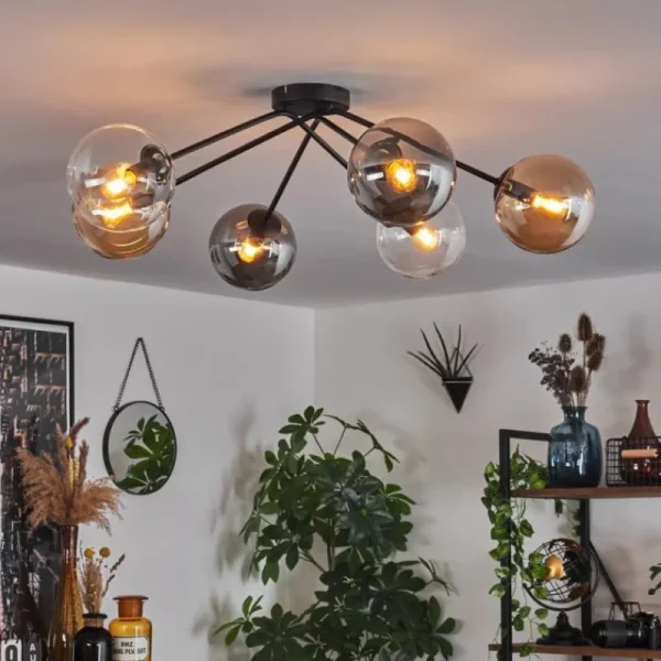 hofstein Plafonnier - Verre 15 cm Gastor Ambre, Clair, Fumé, 6 lumières* Lampes Modernes