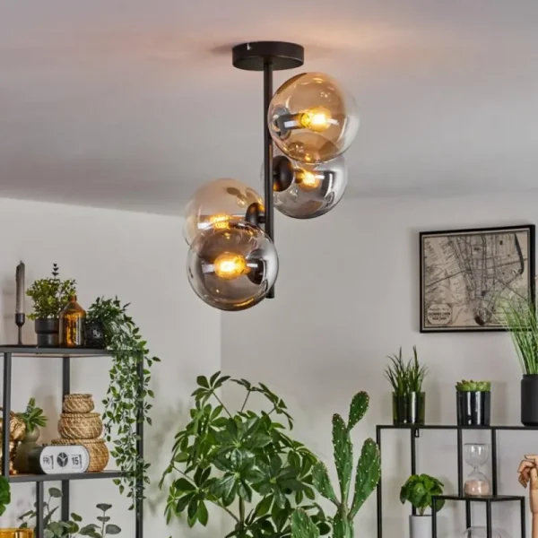 hofstein Plafonnier - Verre 15 cm Gastor Ambre, Clair, Fumé, 4 lumières* Lampes Modernes