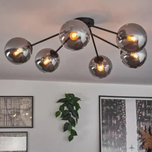 hofstein Plafonnier - Verre 15 cm Gastor Fumé, 6 lumières* Lampes Modernes