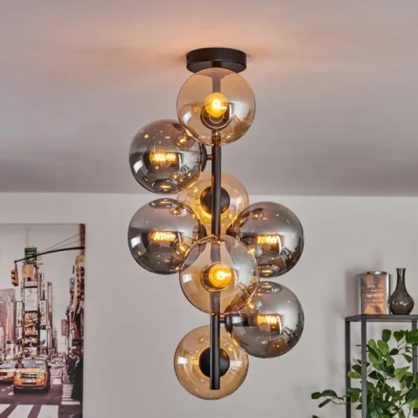 hofstein Plafonnier - Verre 15 cm Gastor Ambre, Fumé, 8 lumières* Lampes Modernes