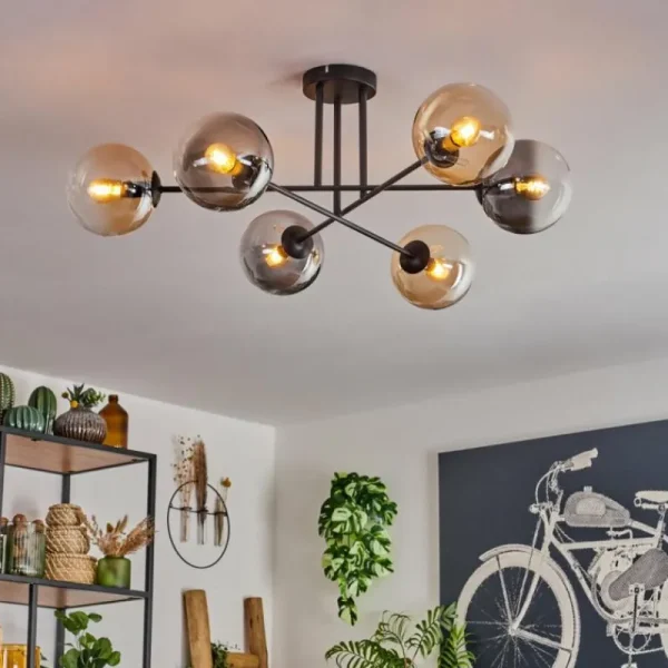 hofstein Plafonnier - Verre 15 cm Gastor Ambre, Clair, Fumé, 6 lumières* Lampes Modernes