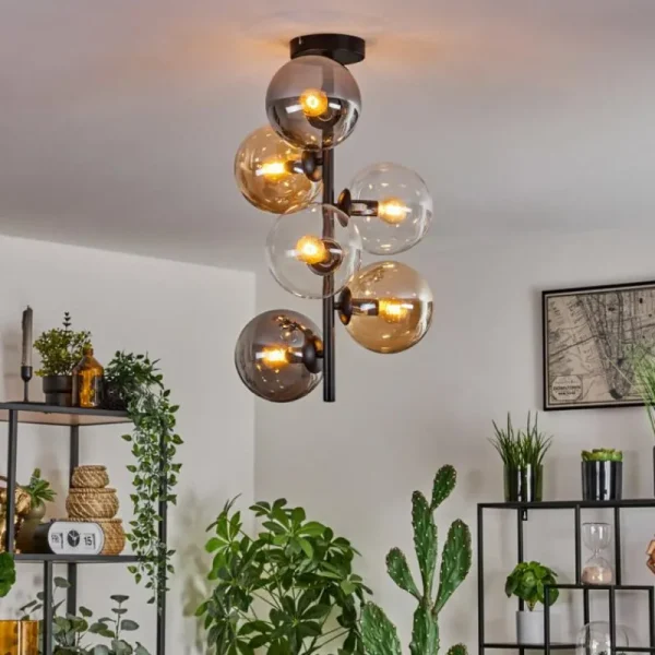 hofstein Plafonnier - Verre 15 cm Gastor Ambre, Clair, Fumé, 6 lumières* Lampes Modernes