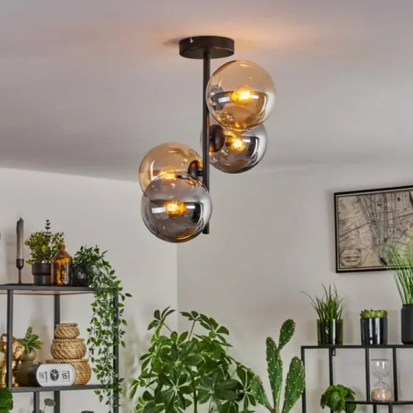 hofstein Plafonnier - Verre 15 cm Gastor Ambre, Fumé, 4 lumières* Lampes Modernes