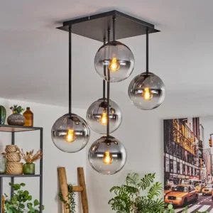 hofstein Plafonnier - Verre 15 cm Gastor Clair, Fumé, 5 lumières* Lampes Modernes