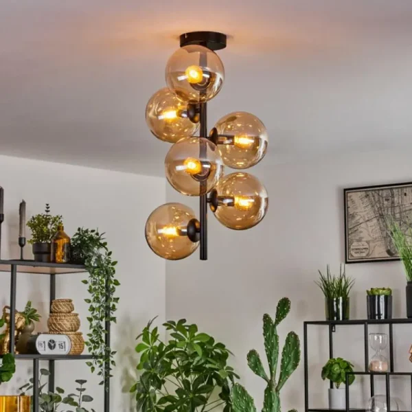 hofstein Plafonnier - Verre 15 cm Gastor Ambre, 6 lumières* Lampes En Verre