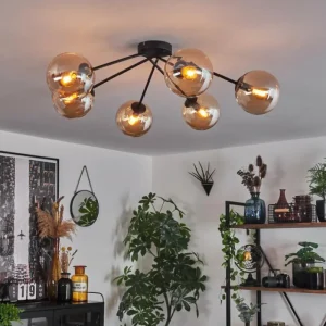 hofstein Plafonnier - Verre 15 cm Gastor Ambre, 6 lumières* Lampes En Verre