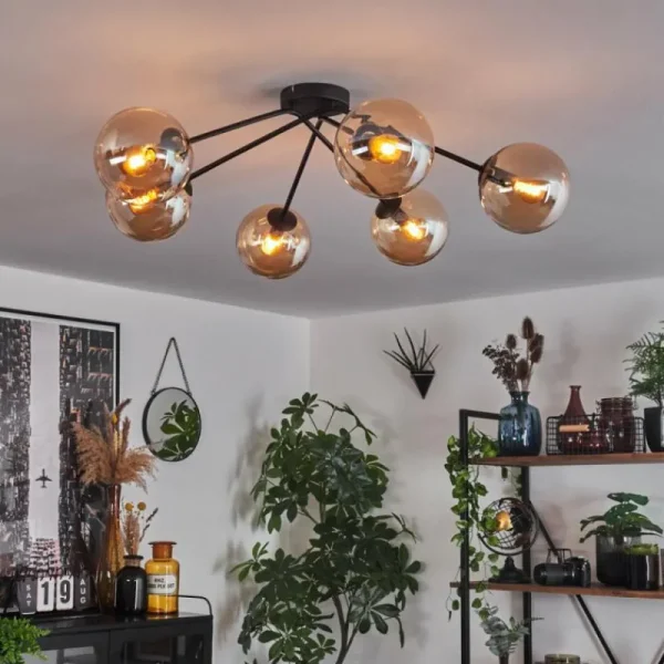 hofstein Plafonnier - Verre 15 cm Gastor Ambre, 6 lumières* Lampes En Verre