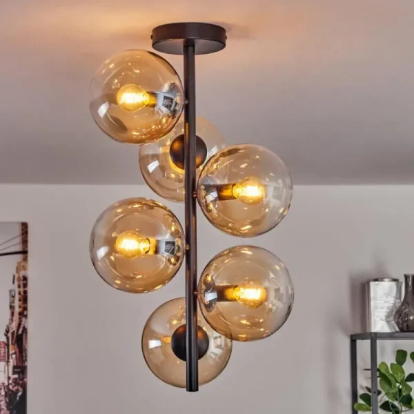 hofstein Plafonnier - Verre 15 cm Gastor Ambre, Clair, 6 lumières* Lampes En Verre