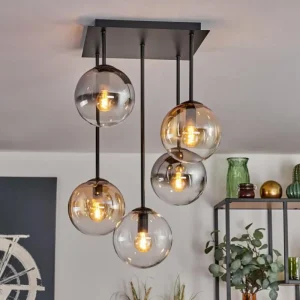 hofstein Plafonnier - Verre 15 cm Gastor Ambre, Clair, Fumé, 5 lumières* Lampes Modernes