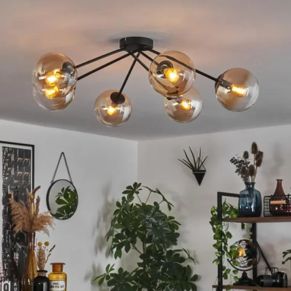 hofstein Plafonnier - Verre 15 cm Gastor Ambre, Clair, 6 lumières* Lampes En Verre