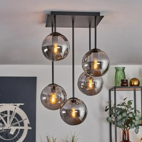 hofstein Plafonnier - Verre 15 cm Gastor Fumé, 5 lumières* Lampes Modernes