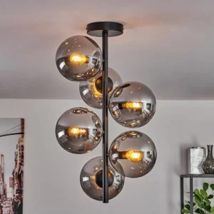hofstein Plafonnier - Verre 15 cm Gastor Fumé, 6 lumières* Lampes Modernes