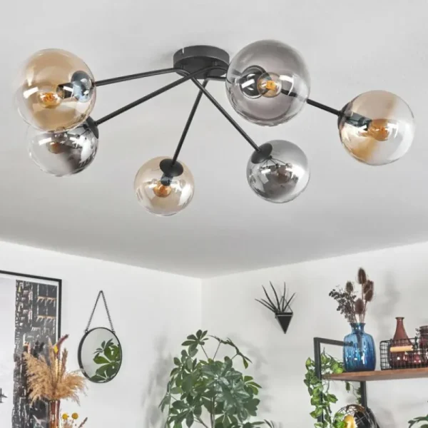 hofstein Plafonnier - Verre 15 cm Gastor Ambre, Clair, Fumé, 6 lumières* Lampes Modernes