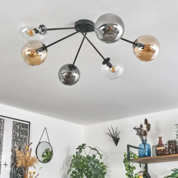 hofstein Plafonnier - Verre 15 cm Gastor Ambre, Clair, Fumé, 6 lumières* Lampes Modernes