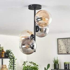 hofstein Plafonnier - Verre 15 cm Gastor Ambre, Clair, Fumé, 4 lumières* Lampes Modernes