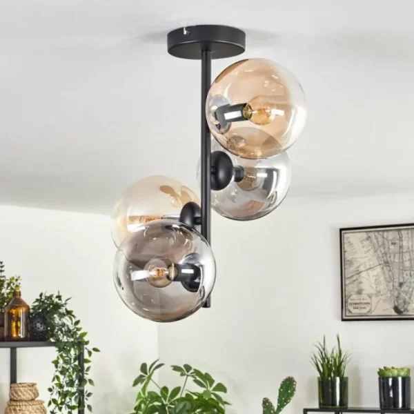 hofstein Plafonnier - Verre 15 cm Gastor Ambre, Clair, Fumé, 4 lumières* Lampes Modernes