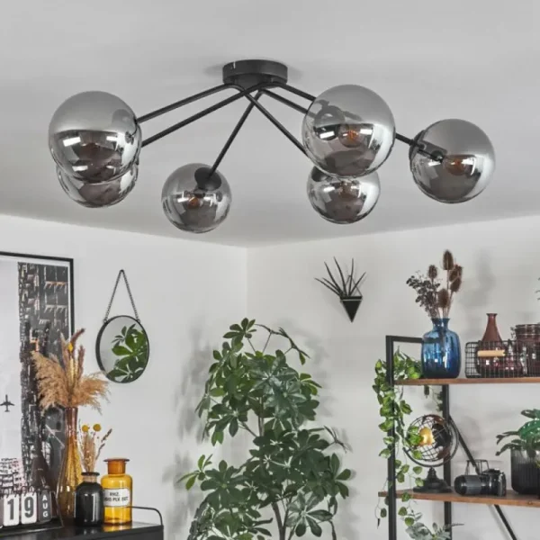 hofstein Plafonnier - Verre 15 cm Gastor Fumé, 6 lumières* Lampes Modernes