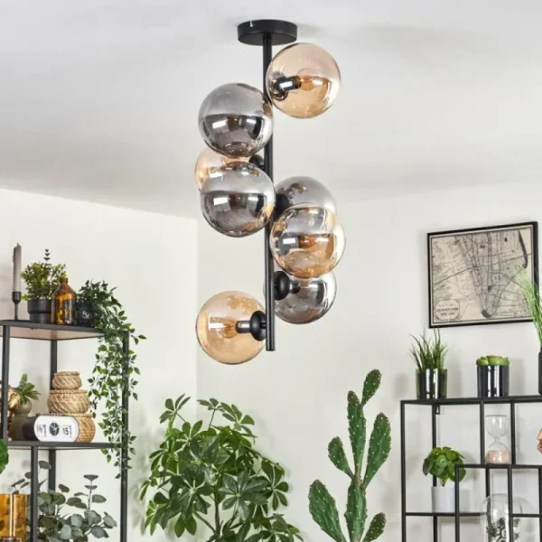 hofstein Plafonnier - Verre 15 cm Gastor Ambre, Fumé, 8 lumières* Lampes Modernes