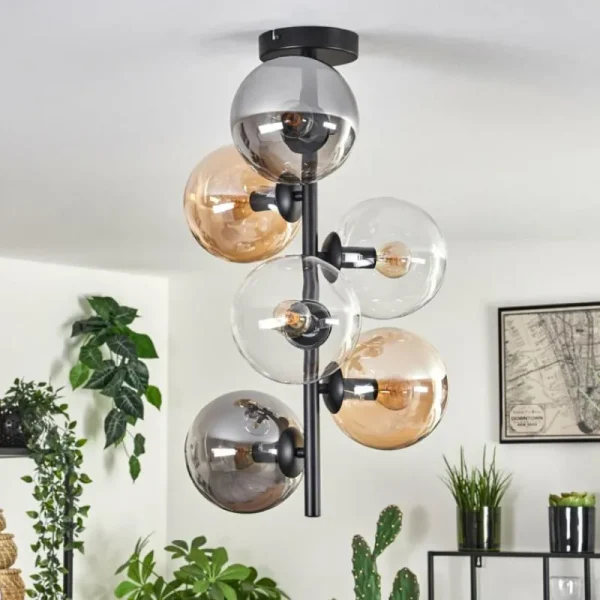 hofstein Plafonnier - Verre 15 cm Gastor Ambre, Clair, Fumé, 6 lumières* Lampes Modernes