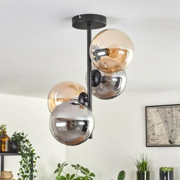 hofstein Plafonnier - Verre 15 cm Gastor Ambre, Fumé, 4 lumières* Lampes Modernes