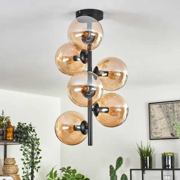 hofstein Plafonnier - Verre 15 cm Gastor Ambre, 6 lumières* Lampes En Verre
