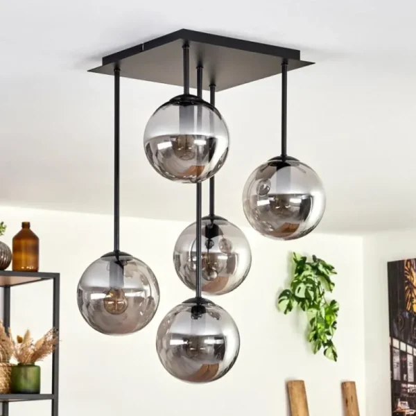 hofstein Plafonnier - Verre 15 cm Gastor Fumé, 5 lumières* Lampes Modernes