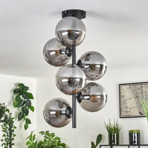 hofstein Plafonnier - Verre 15 cm Gastor Fumé, 6 lumières* Lampes Modernes