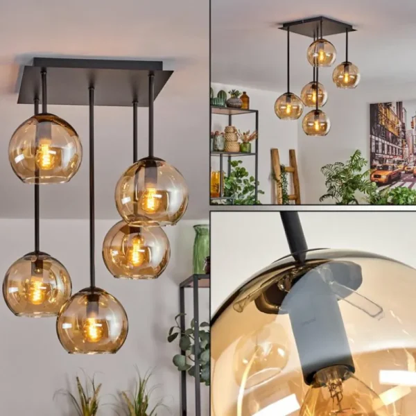 hofstein Plafonnier - Verre 15 cm Koyoto Ambre, 5 lumières* Lampes En Verre