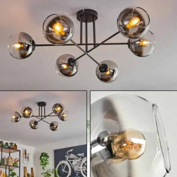 hofstein Plafonnier - Verre 15 cm Koyoto Chrome, Clair, 6 lumières* Lampes En Verre