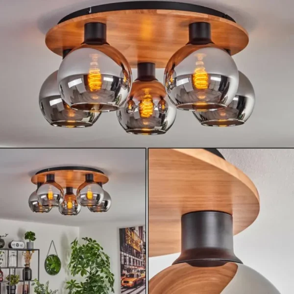 hofstein Plafonnier - Verre 15 cm Koyoto Écru, Noir, 5 lumières* Lampes Modernes